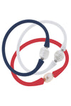 Bali Freshwater Pearl Silicone Bracelet Stack of 3 in Red, White & Navy