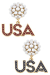 4th of July USA Pearl Cluster Enamel Earrings