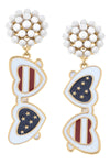 4th of July Heart Sunnies Pearl Cluster Enamel Earrings