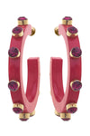 Renee Resin and Rhinestone Hoop Earrings in Fuchsia