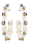 Renee Resin and Rhinestone Hoop Earrings in White