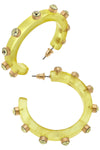 Renee Resin and Rhinestone Hoop Earrings in Yellow