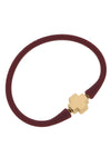 Bali 24K Gold Plated Cross Bead Silicone Bracelet in Burgundy