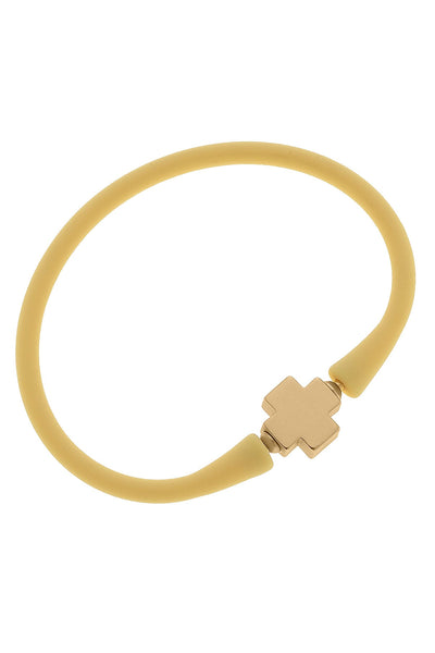 Bali 24K Gold Plated Cross Bead Silicone Bracelet in Canary Yellow