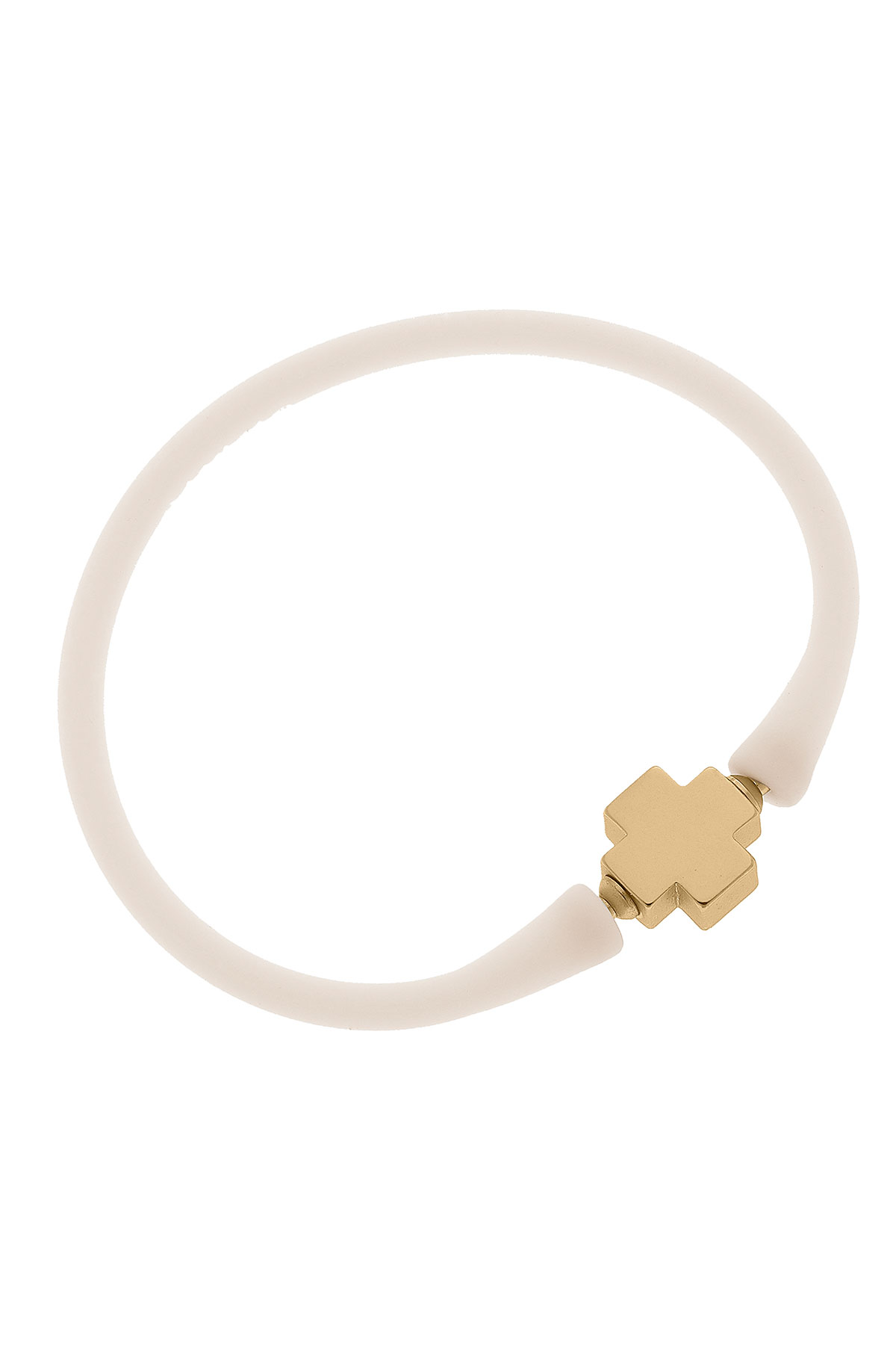 Bali 24K Gold Plated Cross Bead Silicone Bracelet in Eggnog