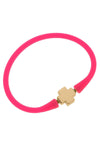 Bali 24K Gold Plated Cross Bead Silicone Bracelet in Neon Pink