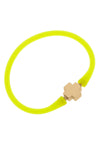 Bali 24K Gold Plated Cross Bead Silicone Bracelet in Neon Yellow