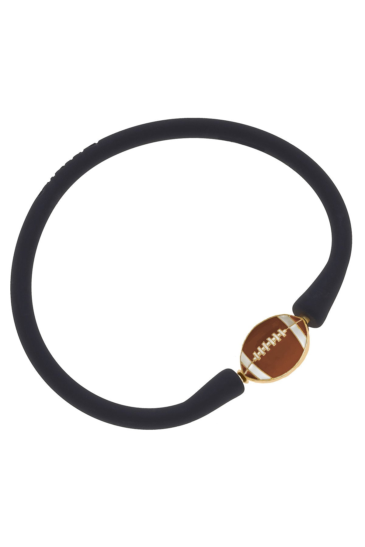 Enamel Football Silicone Bali Bracelet in Black