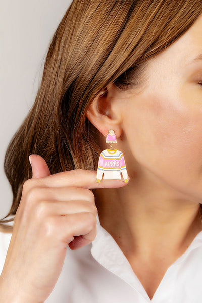 Après Ski Sweater Pearl Cluster Enamel Earrings in Pink